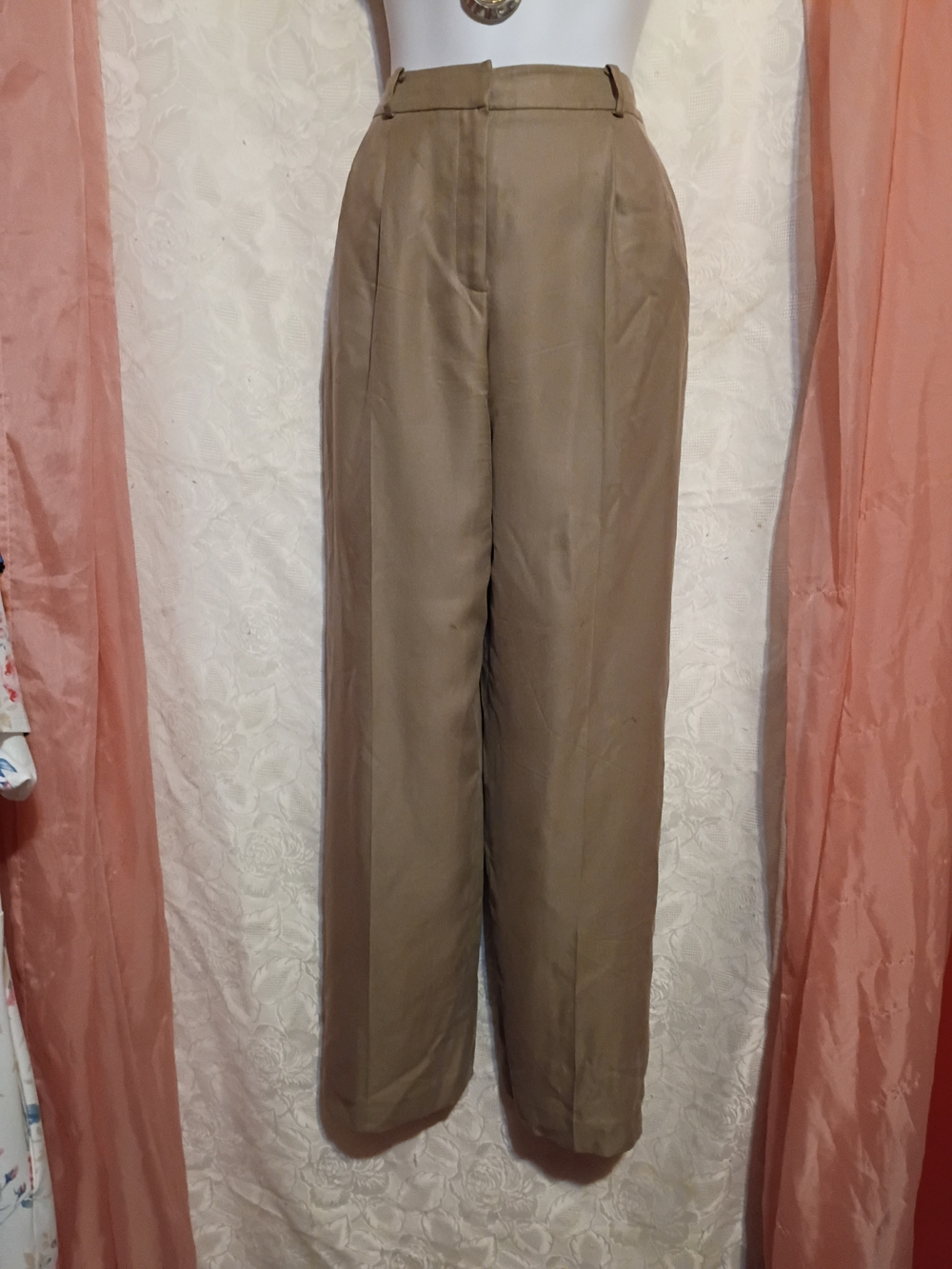 Talbots Women's Taupe Silk High-Waist Wide-Leg Pants Sz 6